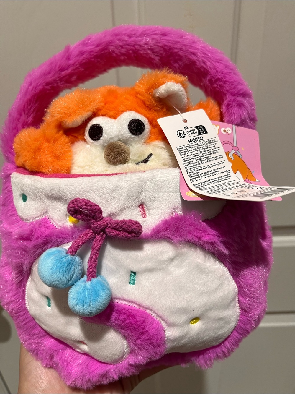 Pink Plush Animal Handbag Toy - Soft Kids Carry Bag